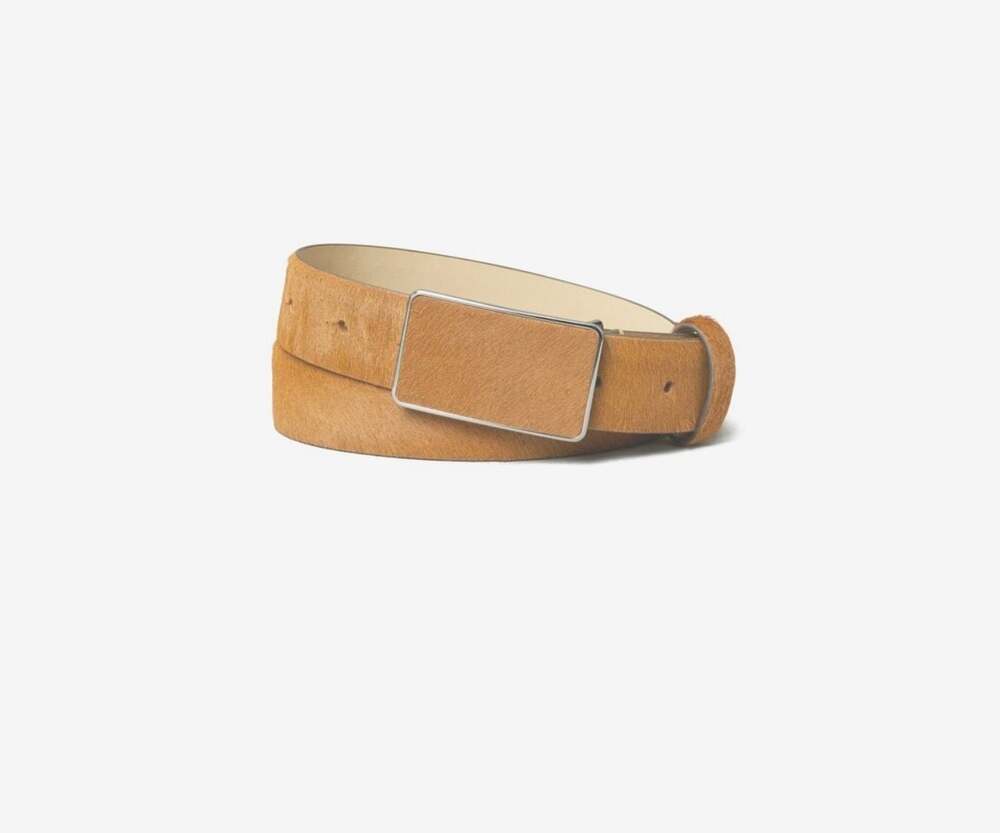 Tory Burch Plate Belt in Haircalf Leather - Mandorla